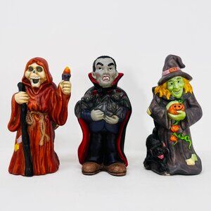 [3] Vintage Porcelain Halloween Phantom Vampire Witch Taper Candle Holders